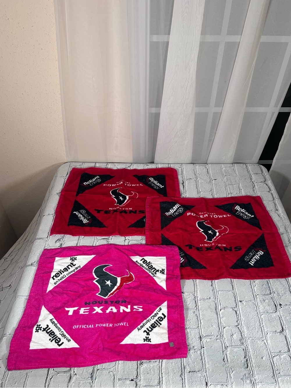 Houston Texans Official Power Rally Game Towel Lot of 3 Red Pink Reliant NRG NFL